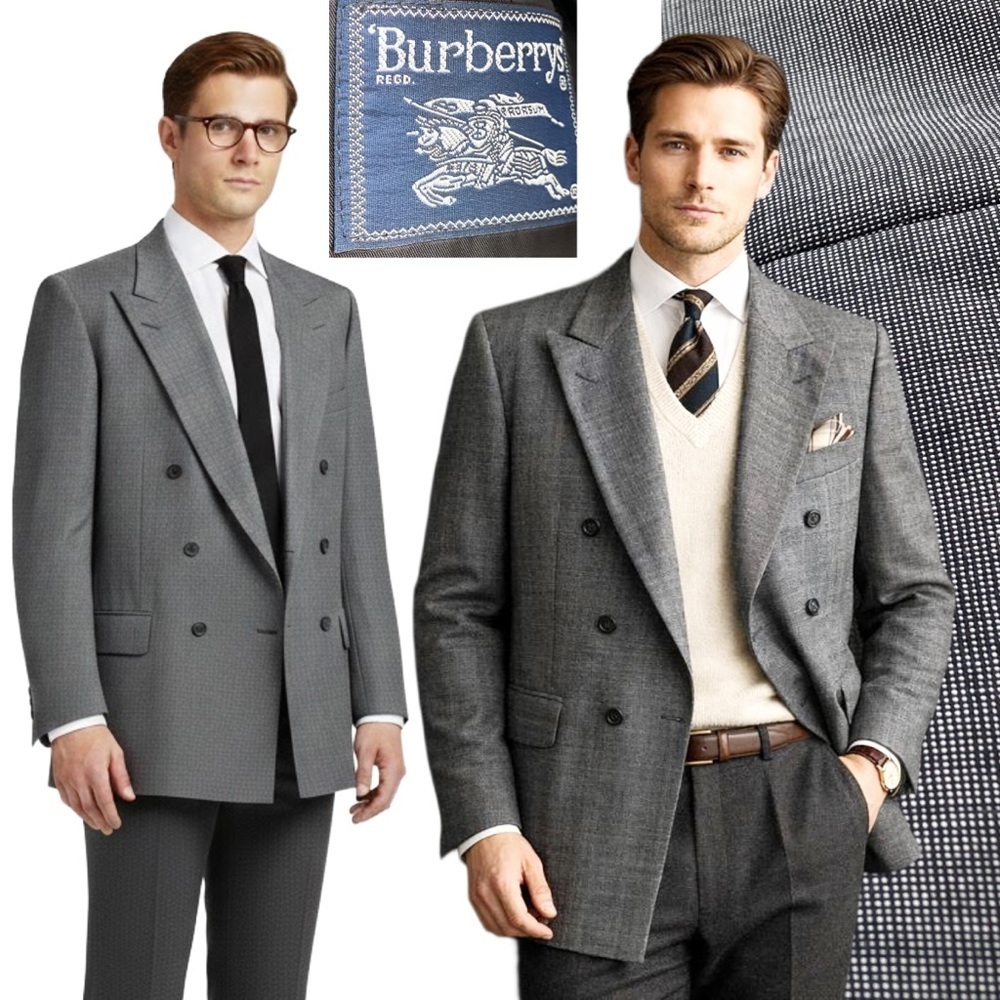 Burberry Vtg Double Breasted Wool Blazer Sport Coat Jacket Peak Lapel Gray 48L
